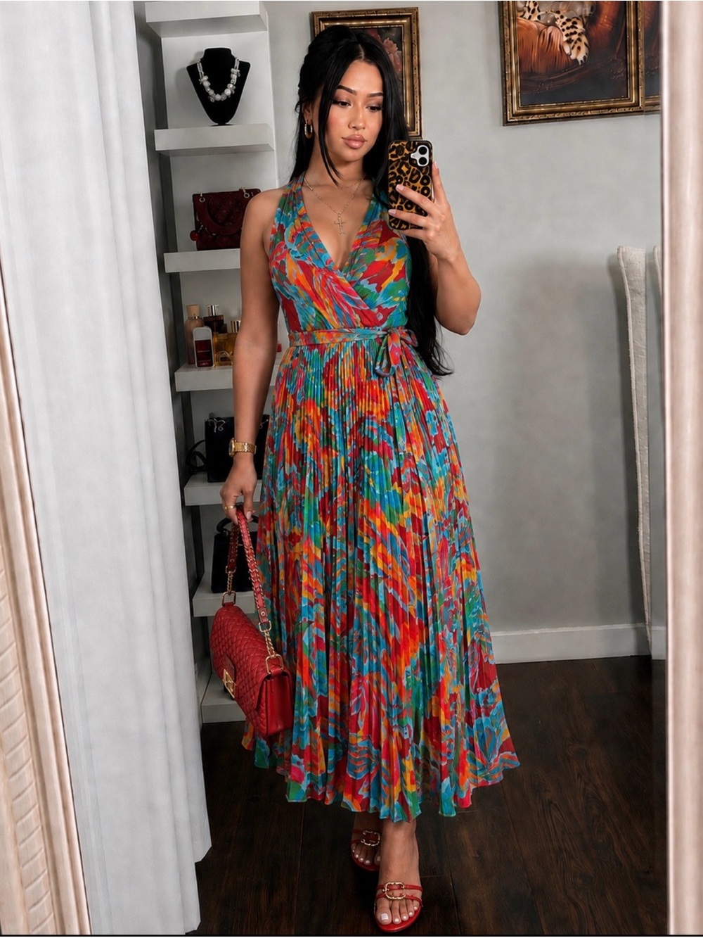Women's Sandra Darren Sleeveless Surplice Pleated Maxi Dress